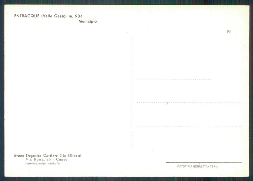 Cuneo Entracque Municipio FG cartolina MZ0999 – retro