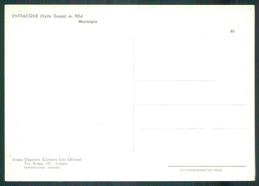 Cuneo Entracque Municipio FG cartolina MZ1000 – retro