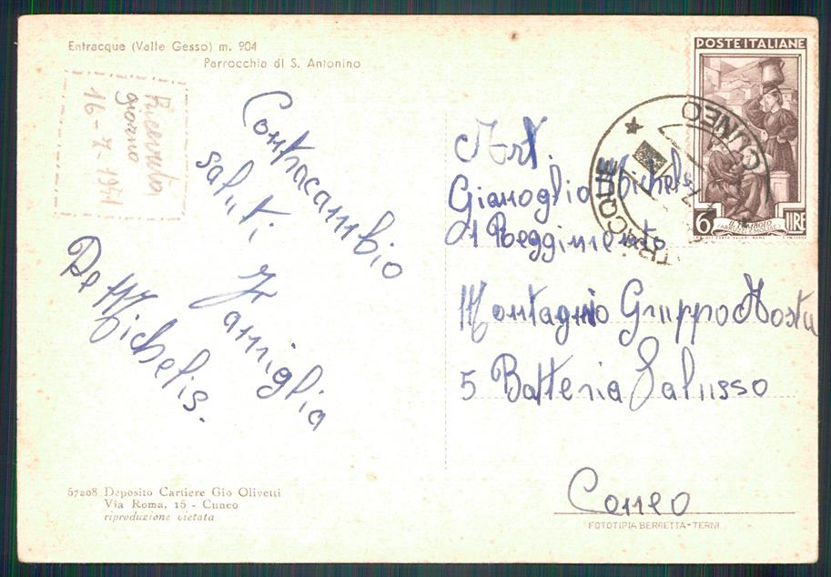 Cuneo Entracque Parrocchia Sant'Antonino FG cartolina MZ1002 – retro