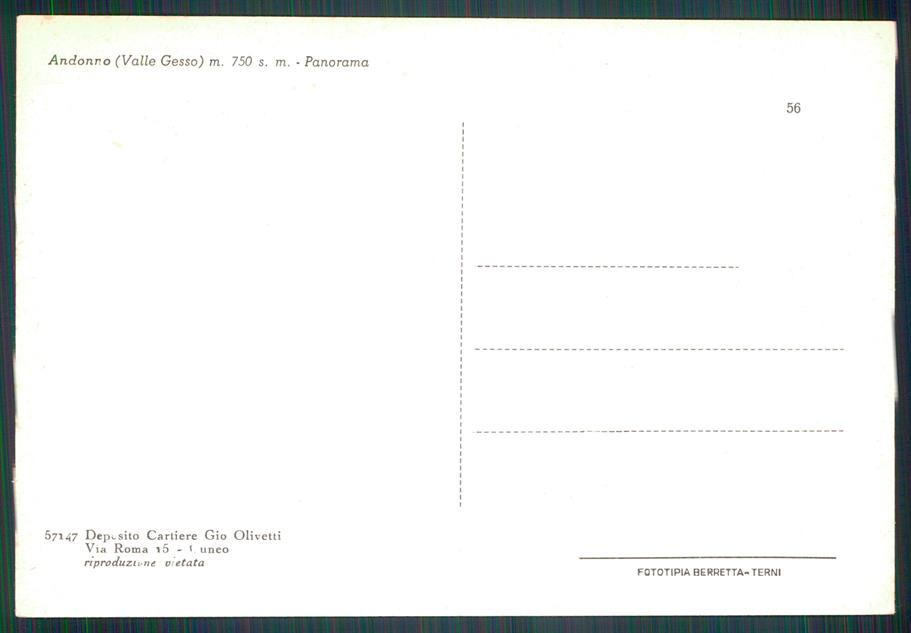 Cuneo Valdieri Andonno PIEGHINA FG cartolina MZ1005 – retro