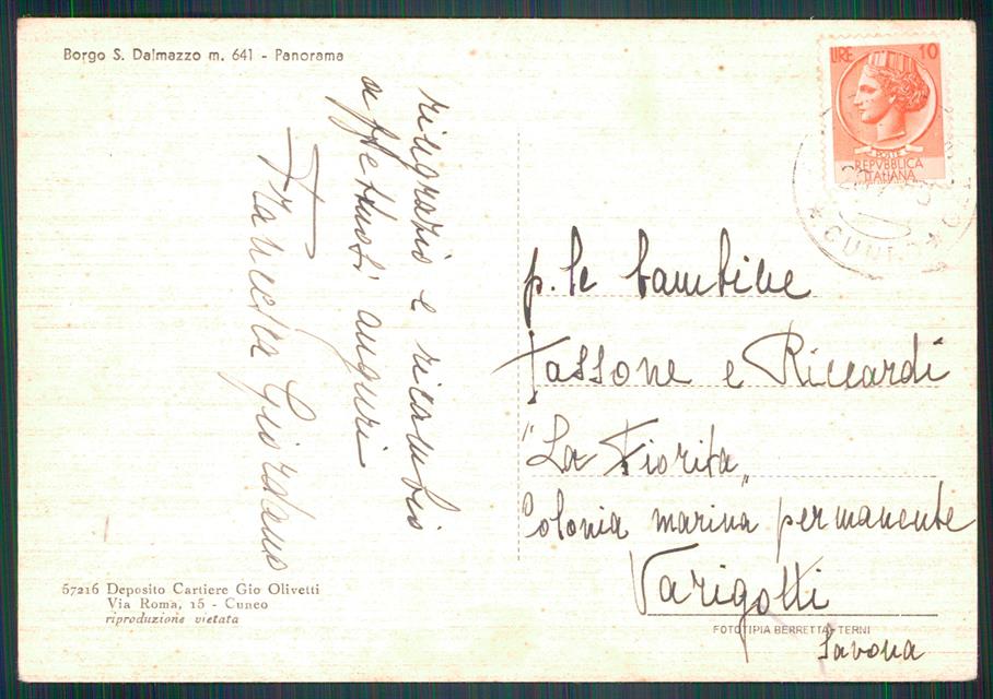 Cuneo Borgo San Dalmazzo FG cartolina MZ1049 – retro