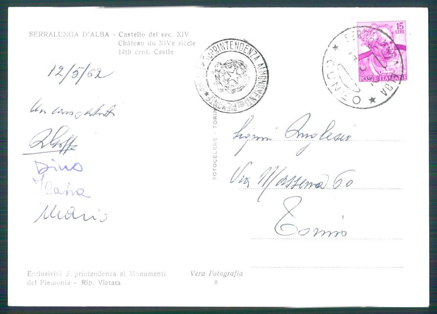 Cuneo Serralunga d'Alba Castello PIEGA Foto FG cartolina MZ1073 – retro