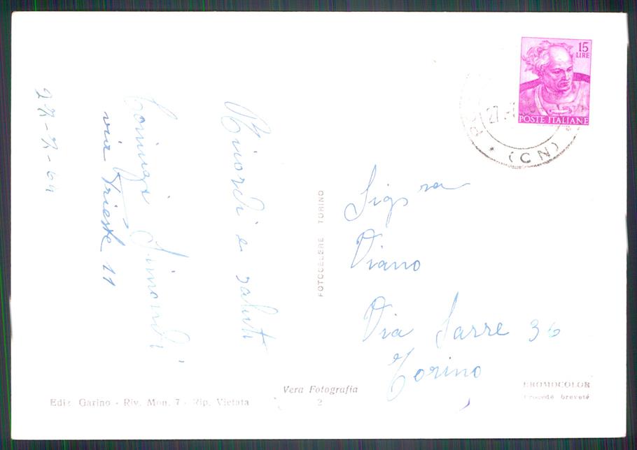 Cuneo Dronero Saluti da Stelle Alpine Foto FG cartolina MZ1144 – retro