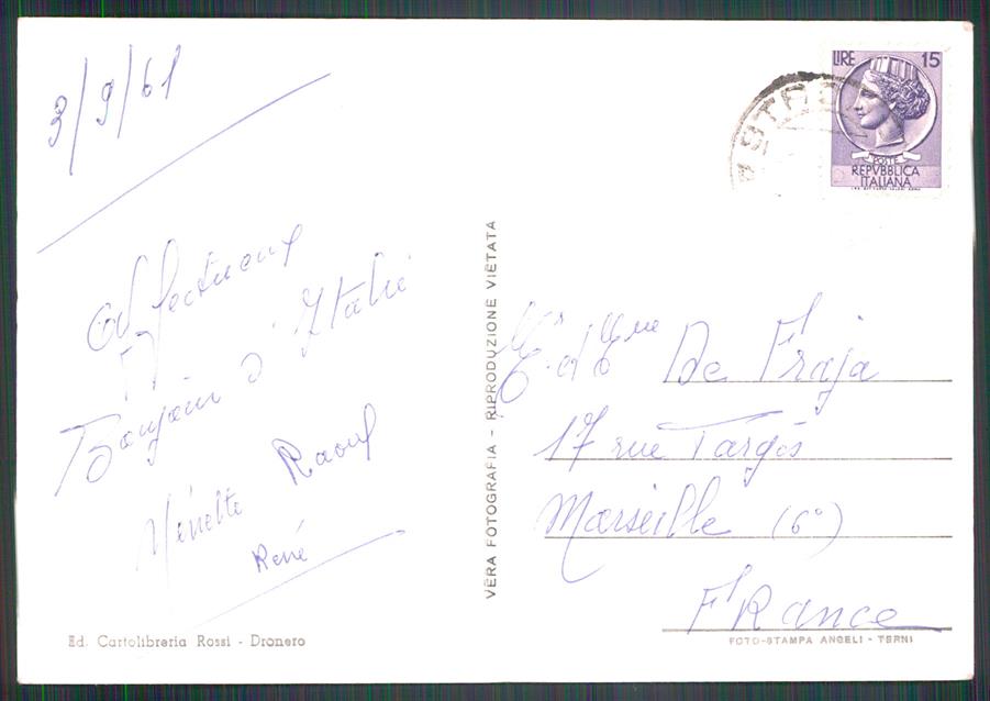 Cuneo Dronero Saluti da Foto FG cartolina MZ1146 – retro