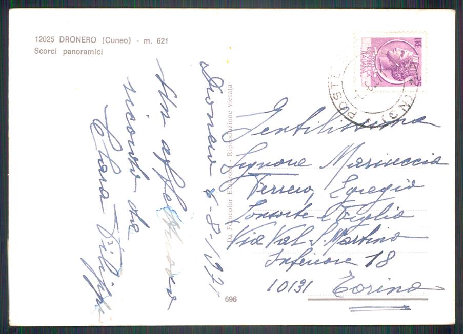 Cuneo Dronero Saluti da Foto FG cartolina MZ1147 – retro