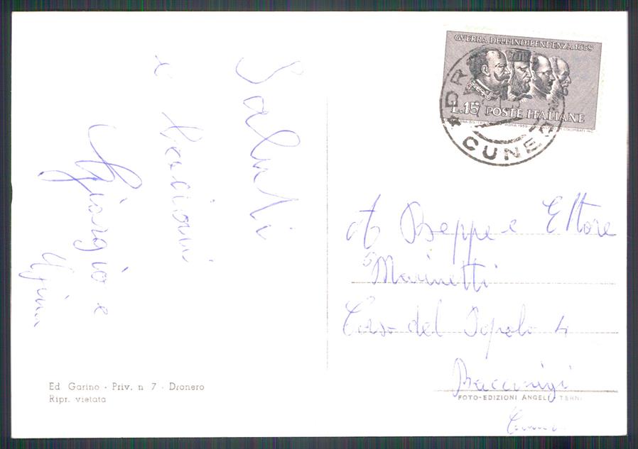 Cuneo Dronero Saluti da Stelle Alpine Foto FG cartolina MZ1148 – retro