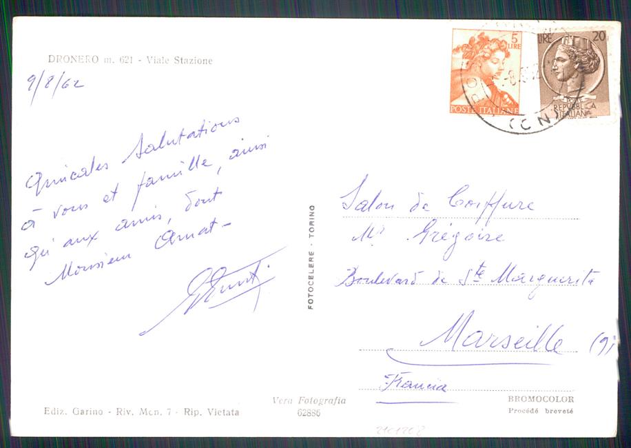 Cuneo Dronero Viale Stazione Auto Foto FG cartolina MZ1160 – retro