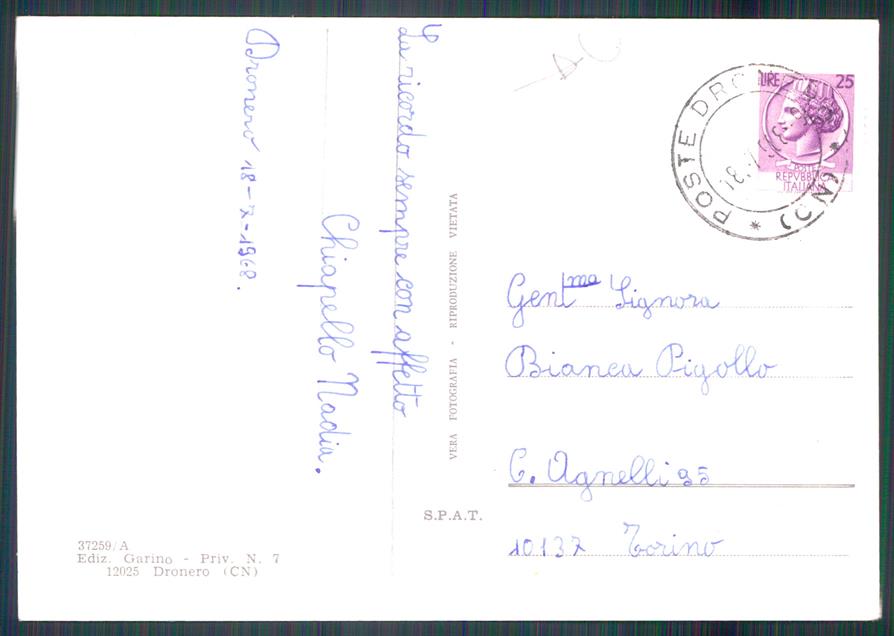 Cuneo Dronero STRAPPINO Foto FG cartolina MZ1163 – retro