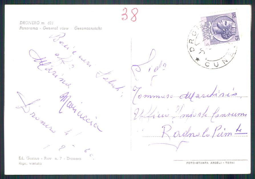 Cuneo Dronero Foto FG cartolina MZ1173 – retro