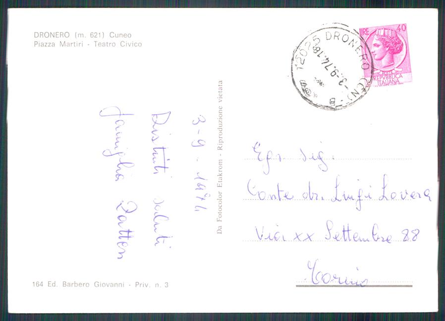 Cuneo Dronero Teatro Civico Auto Foto FG cartolina MZ1188 – retro