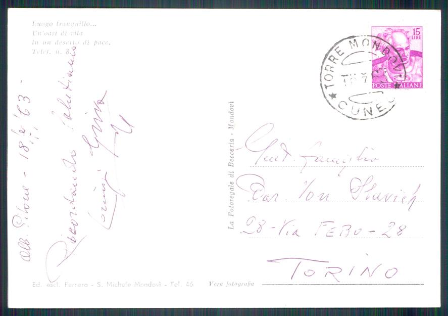 Cuneo Torre Mondovì Auto Foto FG cartolina MZ1232 – retro