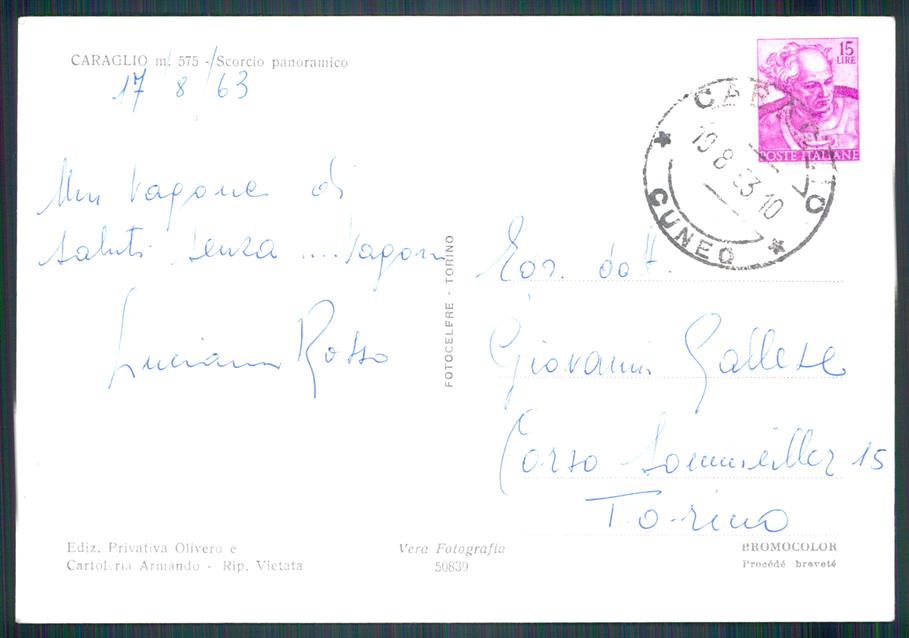 Cuneo Caraglio Foto FG cartolina MZ1316 – retro
