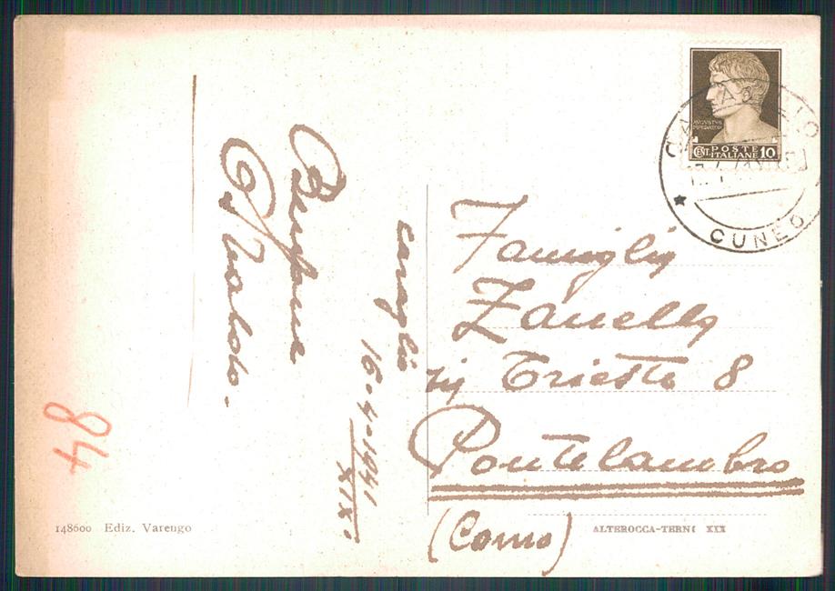 Cuneo Caraglio PIEGHINA FG cartolina MZ1344 – retro