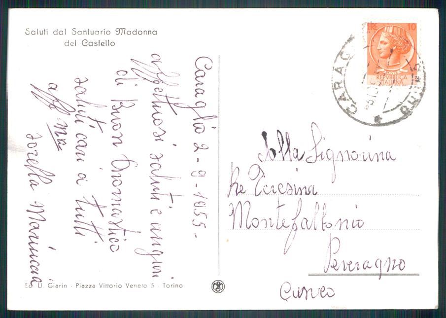 Cuneo Caraglio Santuario Madonna del Castello PIEGHINA FG cartolina MZ1355 – retro