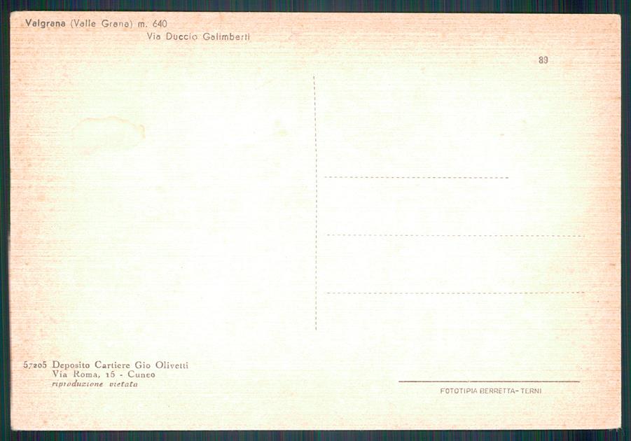 Cuneo Valgrana Via Duccio Galimberti FG cartolina MZ1370 – retro