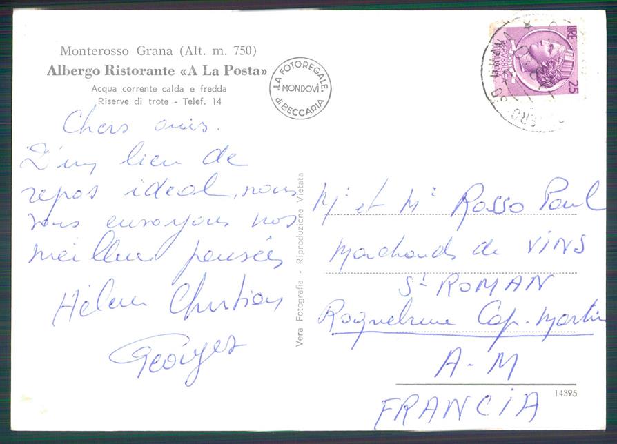 Cuneo Monterosso Grana Albergo La Posta Foto FG cartolina MZ1391 – retro