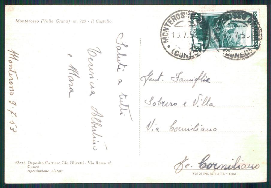 Cuneo Monterosso Grana Castello FG cartolina MZ1395 – retro