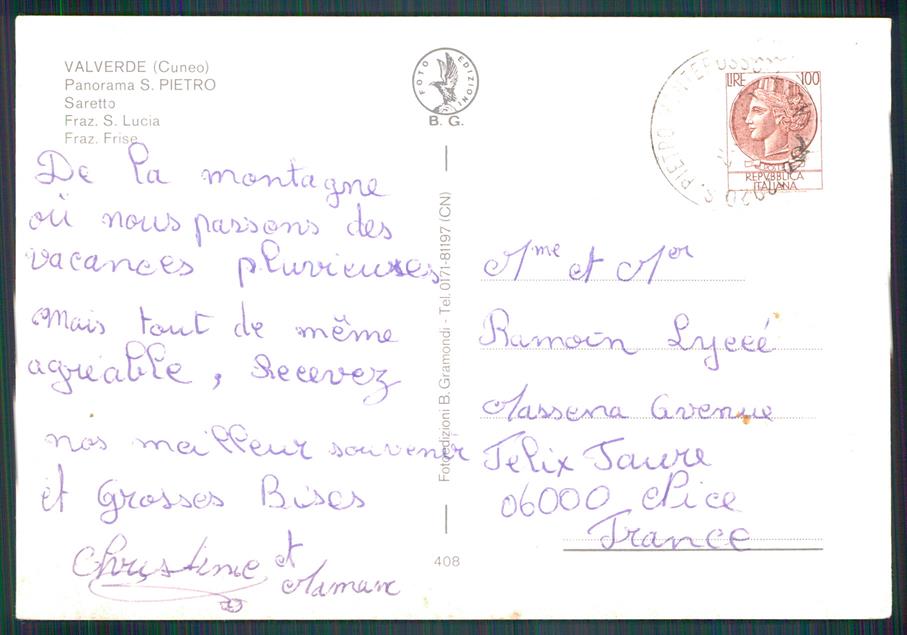 Cuneo Monterosso Grana San Pietro Saretto PIEGHINA Foto FG cartolina MZ1397 – retro