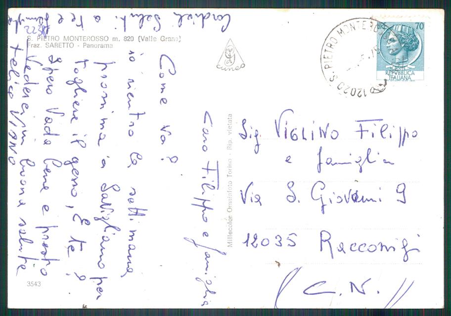 Cuneo Monterosso Grana San Pietro Saretto Auto Foto FG cartolina MZ1417 – retro