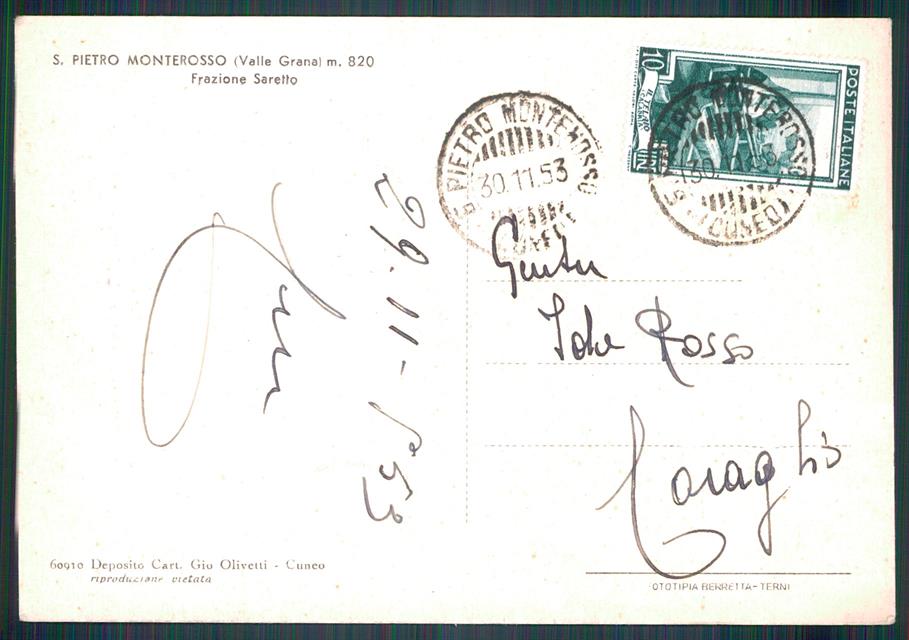 Cuneo Monterosso Grana San Pietro Saretto FG cartolina MZ1434 – retro