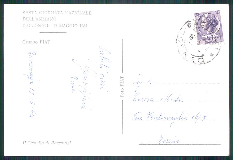 Cuneo Racconigi Giornata Nazionale dell'Anziano 1964 Foto FG cartolina MZ1461 – retro