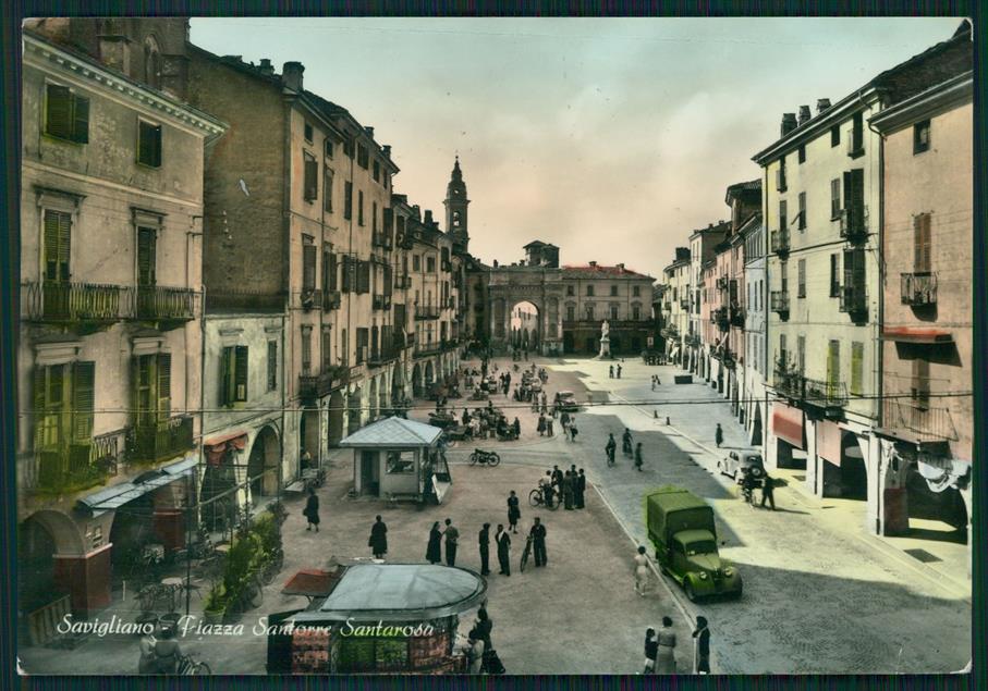 Cuneo Savigliano Piazza Santarosa PIEGA Foto FG cartolina MZ1471 – fronte