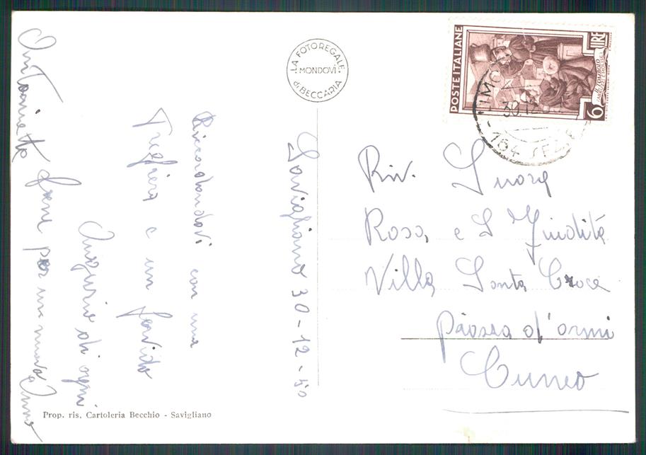 Cuneo Savigliano Piazza Santarosa PIEGA Foto FG cartolina MZ1472 – retro