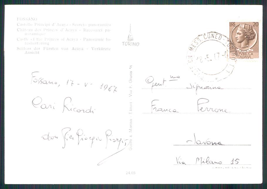 Cuneo Fossano Foto FG cartolina MZ1493 – retro