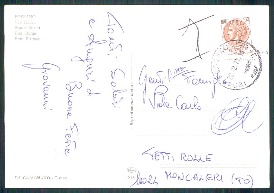 Cuneo Fossano Via Roma Auto Foto FG cartolina MZ1497 – retro