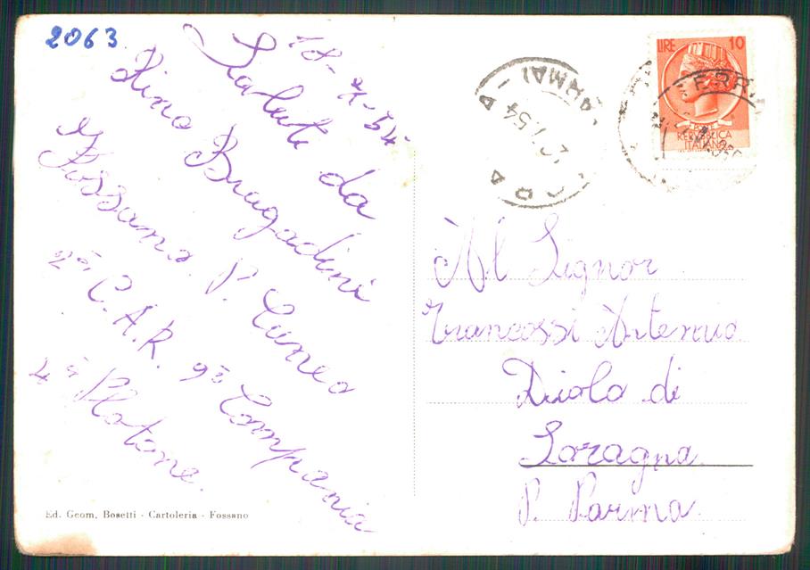 Cuneo Fossano Stazione Auto PIEGA ABRASA Foto FG cartolina MZ1501 – retro