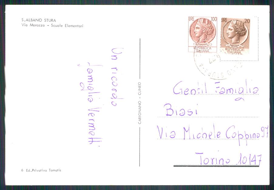 Cuneo Sant'Albano Stura Scuola PIEGA FG cartolina MZ1518 – retro