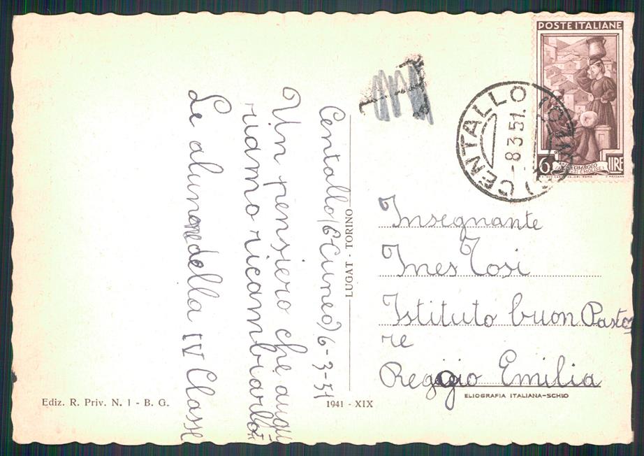 Cuneo Centallo Villa Carpano PIEGA FG cartolina MZ1530 – retro