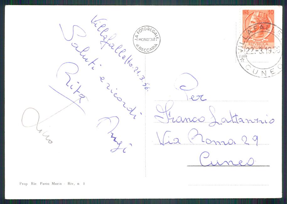 Cuneo Villafalletto Piazza Vittorio Emanuele FG cartolina MZ1543 – retro