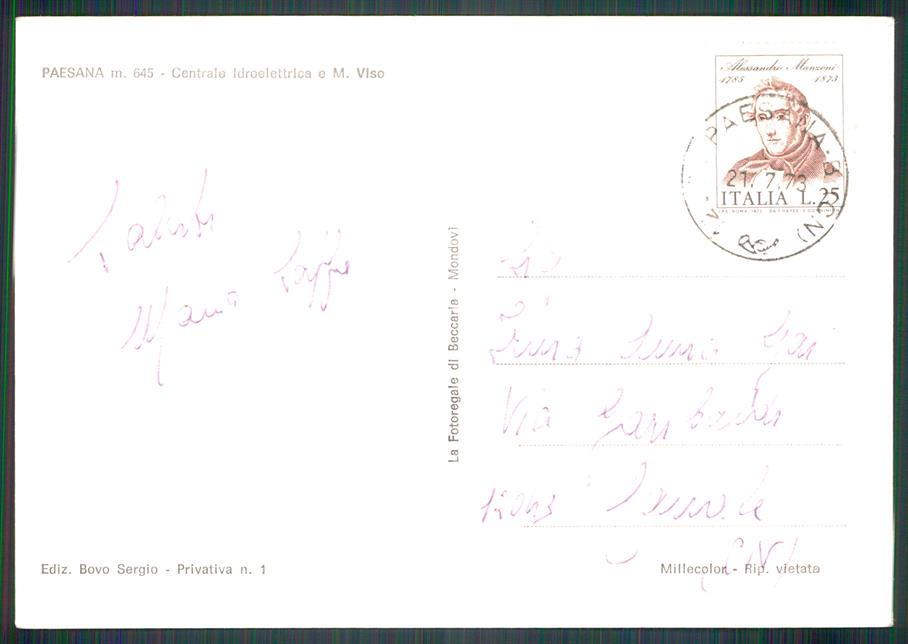 Cuneo Paesana Centrale Idroelettrica Moviso Foto FG cartolina MZ1638 – retro