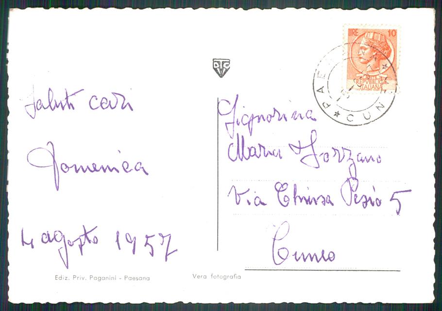 Cuneo Paesana Calcinere Foto FG cartolina MZ1640 – retro