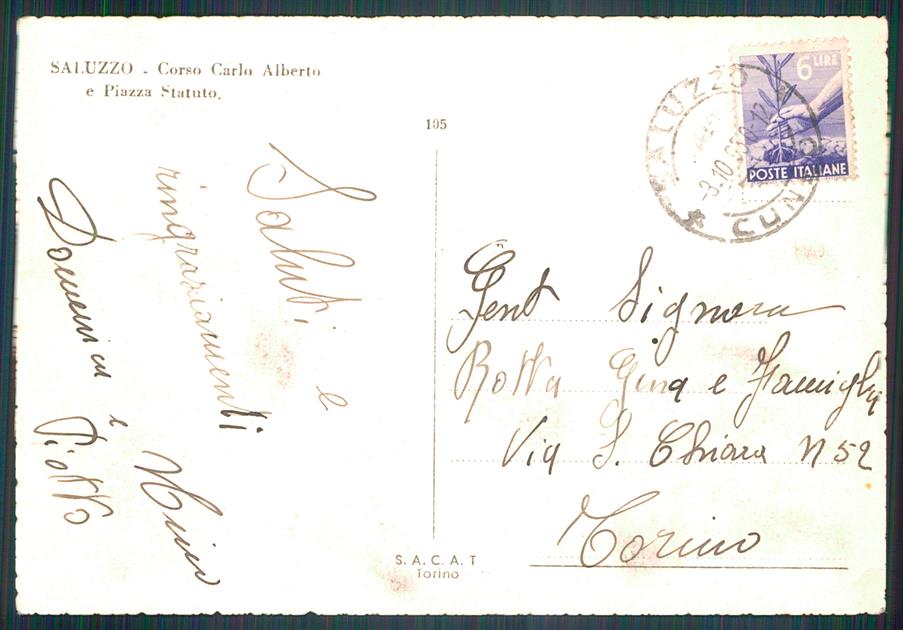 Cuneo Saluzzo Corso Carlo Alberto Auto PIEGHINE Foto FG cartolina MZ1654 – retro