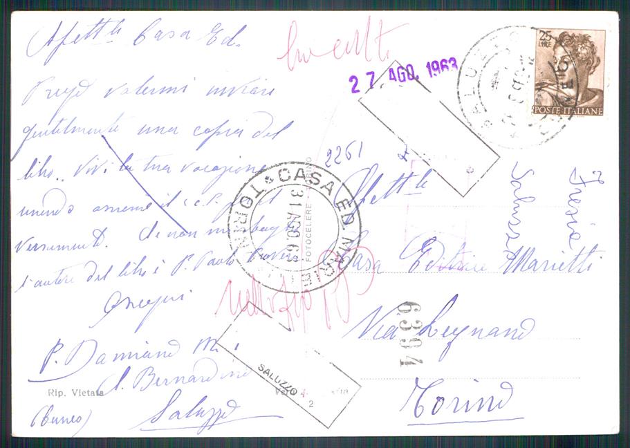 Cuneo Saluzzo Seminario Francescano COLLA Foto FG cartolina MZ1679 – retro
