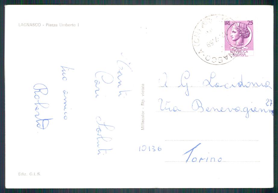 Cuneo Lagnasco Piazza Umberto I Autotreno Foto FG cartolina MZ1687 – retro