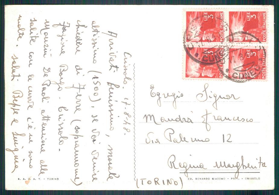 Cuneo Crissolo FG cartolina MZ1721 – retro