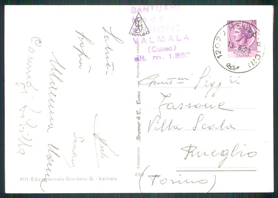 Cuneo Valmala Santuario Saluti da Foto FG cartolina MZ1741 – retro