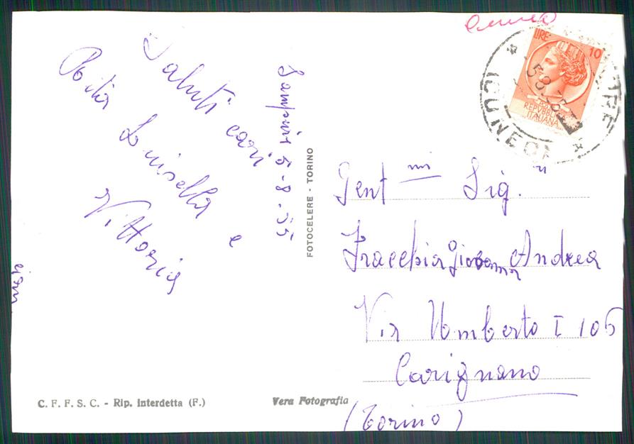 Cuneo Sampeyre Lago Strada di Circonvallazione Foto FG cartolina MZ1767 – retro