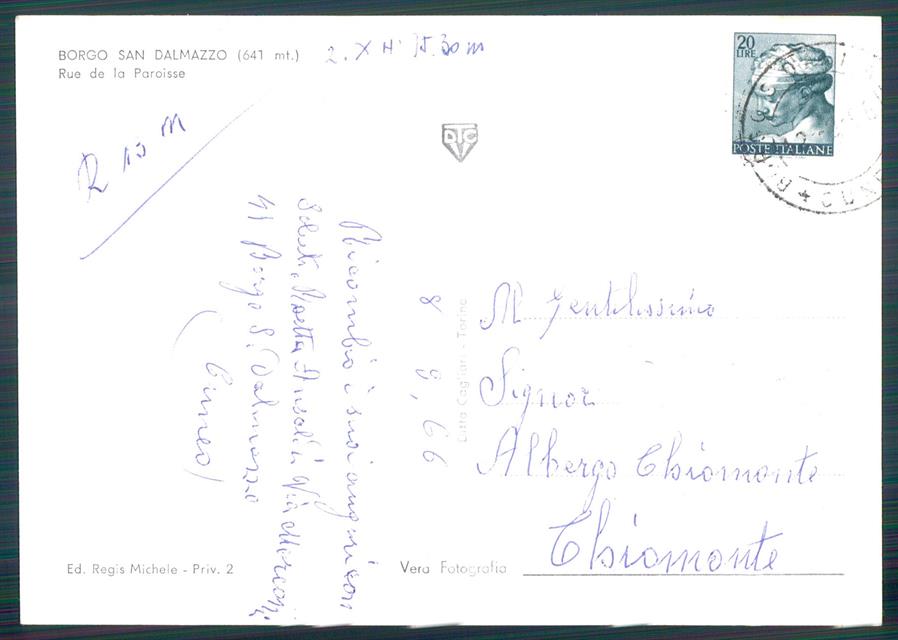 Cuneo Borgo San Dalmazzo Via della Parrocchia Auto Foto FG cartolina MZ1878 – retro
