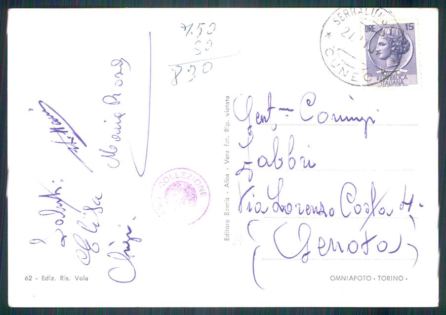 Cuneo Serralunga d'Alba Castello PIEGHINA Foto FG cartolina MZ1895 – retro
