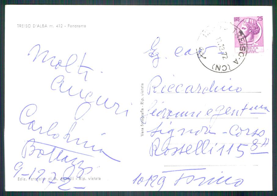 Cuneo Tresio d'Alba Foto FG cartolina MZ1900 – retro
