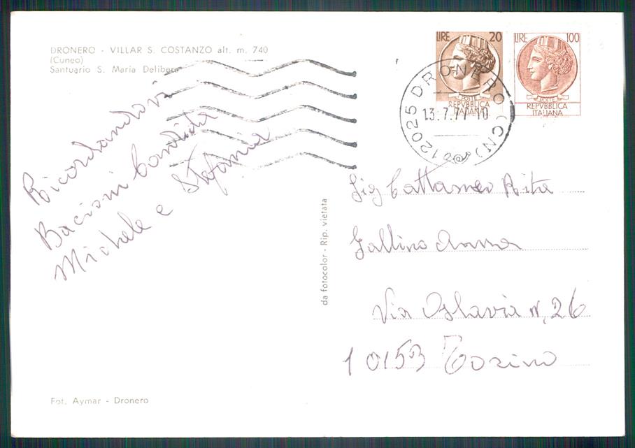 Cuneo Dronero Villar San Costanzo Foto FG cartolina MZ1905 – retro