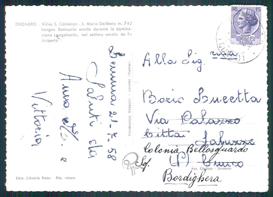 Cuneo Dronero Villar San Costanzo Foto FG cartolina MZ1906 – retro