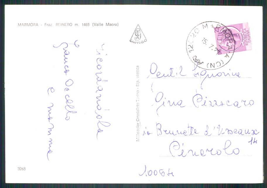 Cuneo Marmora Reinero Foto FG cartolina MZ1944 – retro