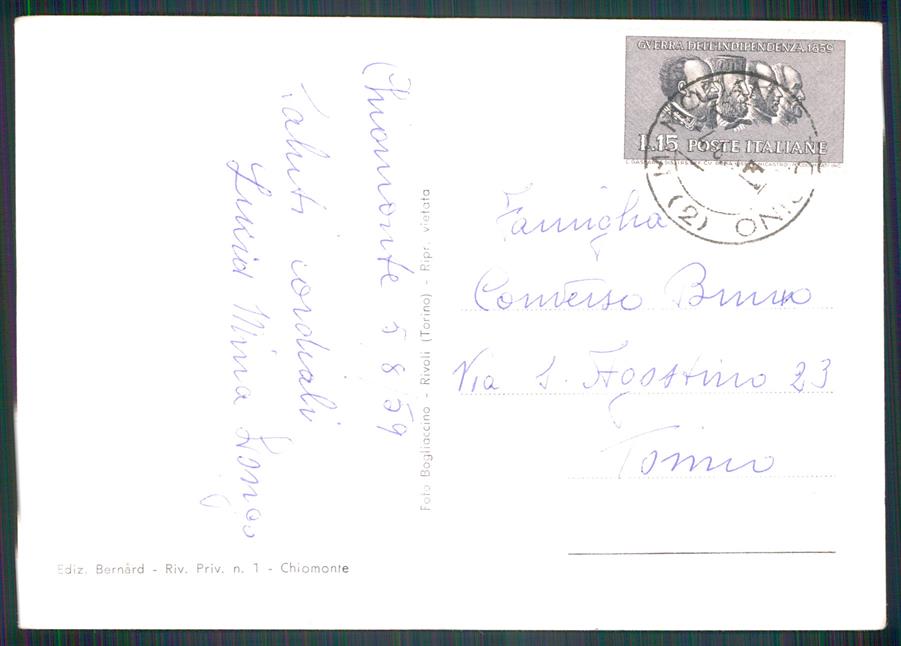 Torino Chiomonte I Quattro Denti Foto FG cartolina MZ1962 – retro