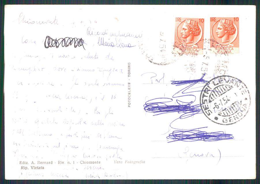 Torino Chiomonte Foto FG cartolina MZ1963 – retro