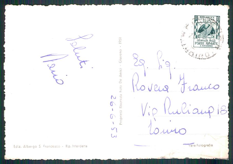 Torino Avigliana Mortera Albergo San Francesco PIEGA Foto FG cartolina MZ1974 – retro